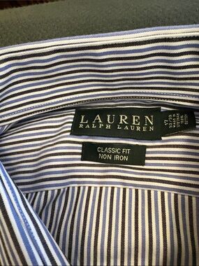 Lauren Ralph Lauren Men’s Blue & White Striped Classic Fit Dress Shirt